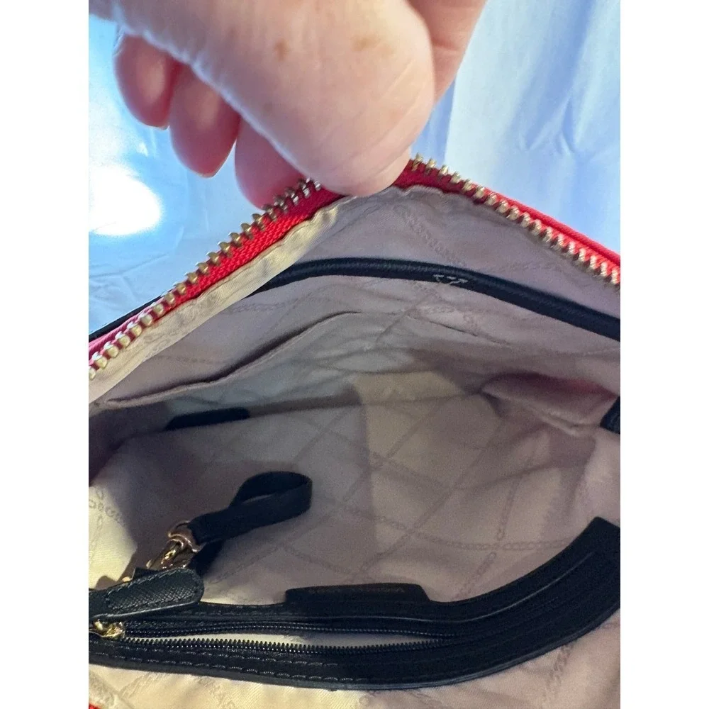 Michael Kors Red Nylon and Black Leather Trim Crossbody Bag Gold Tone‎ Hardware